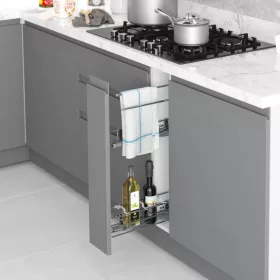   Konyhai kosár konyharuha tartóval fékes részleges kihúzású "R" jobbos króm 150mm