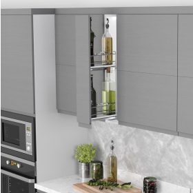   Konyhai kihúzható italtartó felső szekrénybe 2 tálcával R balos króm 150mm