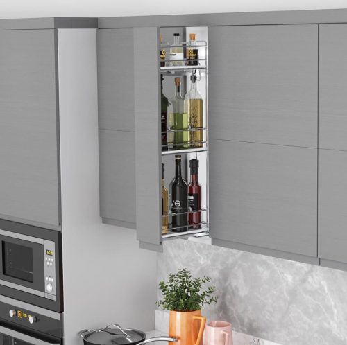 Konyhai kihúzható italtartó felső szekrénybe 3 tálcával R balos króm 150mm