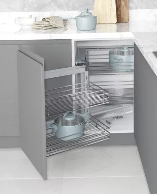 Konyhai sarokmechanizmus "R" részleges kihúzású - balos króm 450mm