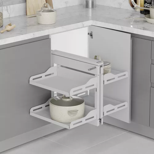 Konyhai sarokmechanizmus Unique "R" teljes kihúzású univerzális fehér 400mm