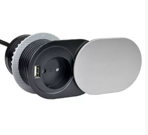 Konnektor Slidebox 1-es+USB inox