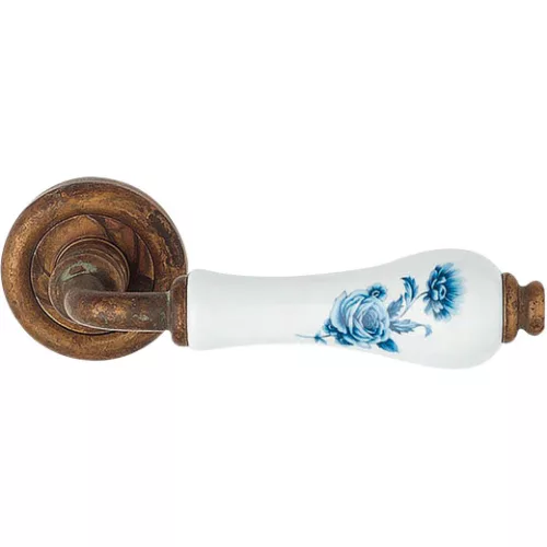Linea Cali Dalia set de mânere rotunde din alamă antică cu porțelan alb cu model de flori albastre 600 RB 103 BB