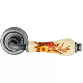   Linea Cali Dalia set de mâner rotund din metal antic cu porțelan maro fildeș cu model de flori 6