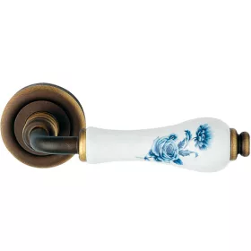   Linea Cali Dalia, bronz mat, set de mânere rotund Rozetă cu porțelan alb cu model de flori albastre 600 RB 103 BB
