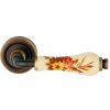 Linea Cali Dalia matte bronze round rosette handle set with brown flower patterned ivory porcelain 