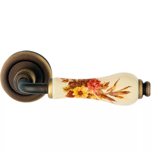 Linea Cali Dalia, bronz mat, mâner Rotund Rozetă, cu porțelan maro fildeș cu model de flori