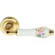 Linea Cali Dalia bright brass round rosette handle set with pink flower patterned white porcelain 600 RB 