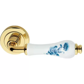   Linea Cali Dalia set de mâner rotund din alamă strălucitoare cu porțelan alb cu model de flori albastre 600 RB 103 BB