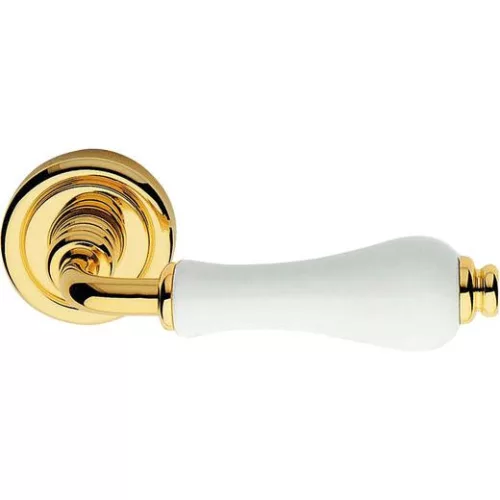 Linea Cali Dalia set mâner rotund din alamă strălucitoare cu porțelan alb 600 RB 103 PB LU