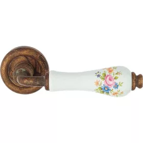   Linea Cali Dalia set de mânere rotunde din alamă antică cu rozetă cu porțelan alb cu model de flori roz 600 RB 1