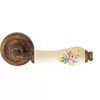 Linea Cali Dalia set de manere Rotunda din alama antica din portelan ivory cu model flori roz