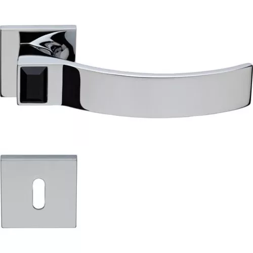 Linea Cali Elios Crystal, cromat strălucitor, set de mânere pentru rozetă pătrată plată cu cristal negru jet 13