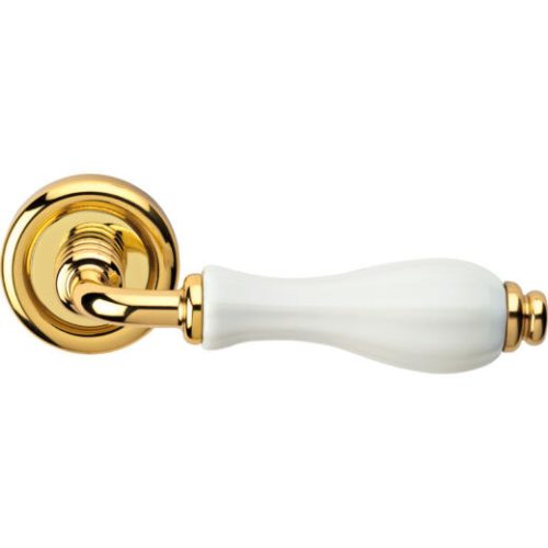 Linea Cali Erica bright brass / white porcelain round rosette handle set 1295 RB 103 OL