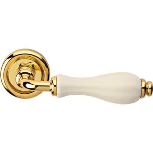 Linea Cali Erica bright brass / ivory colored porcelain round rosette handle set 1296 RB 103 O