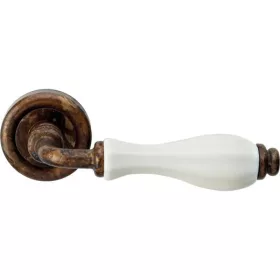   Linea Cali Erica alamă antică / porțelan alb set mâner rotund rozetă 1295 RB 103 AN