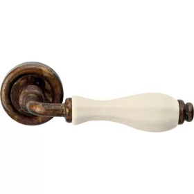  Linea Cali Erica alamă antică / porțelan colorat fildeș set de mânere rotund rozetă 1296 RB 103 AN