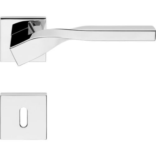 Linea Cali Twist Zincral glänzend verchromtes flaches quadratisches Rosetten Türknauf Set 489 RB 024 CR