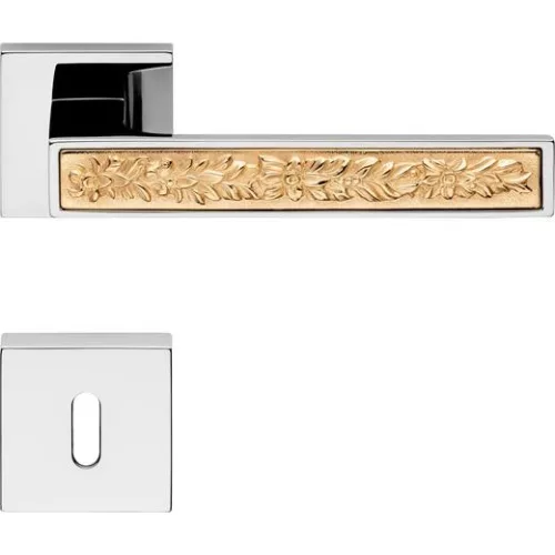 Linea Cali Zen Fusion crom strălucitor - set de mânere rozetă pătrată auriu satinat 1585 RB 019 CZ