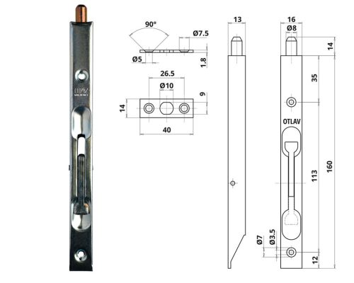Otlav Slide Lock Security 160mm silver square