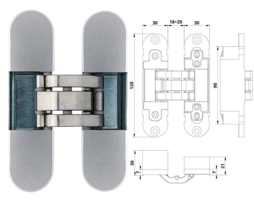 Otlav pánt rejtett IN300 3D 30x120mm horg.