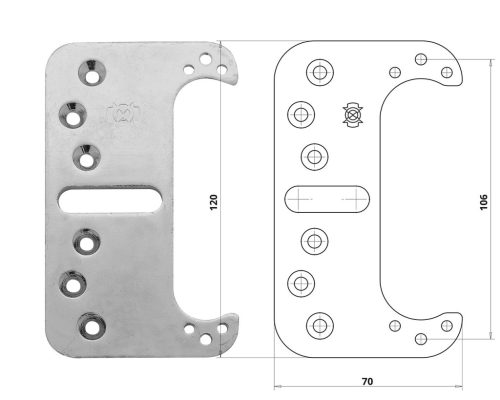 Otlav hinge hidden 3D 23x120mm fixing element.