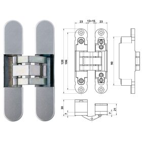 Otlav pánt rejtett IN230 3D 23x120mm horg.