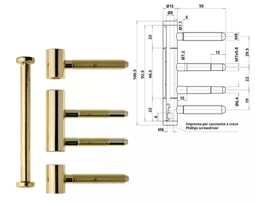 Otlav hinge 3-piece bag wood 15mm Brass complete