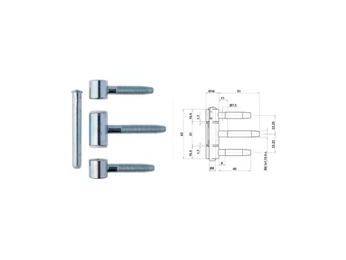 Otlav hinge 3 parts 16mm Silver inlay