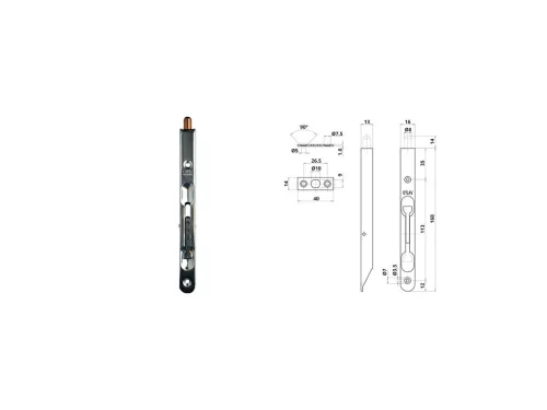 Încuietoare glisantă Otlav, 160 mm, curbată, argintie
