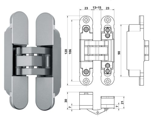 Otlav hinge hidden IN230 3D 23x120mm F1