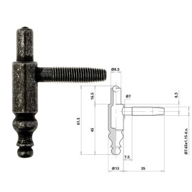 Otlav pánt 2 részes Díszes 13mm FIÚ Fekete