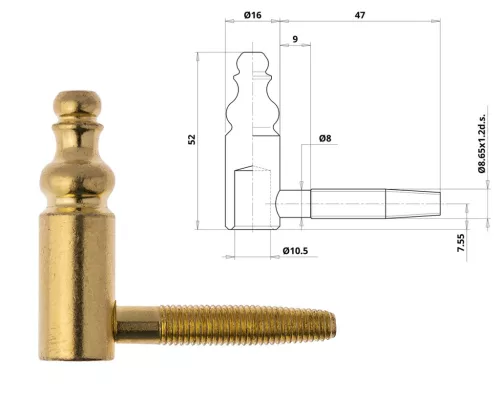 Otlav hinge 2 parts Decorative 16mm GIRL Brass