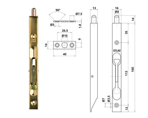 Otlav Slide Lock Security 160mm Brass