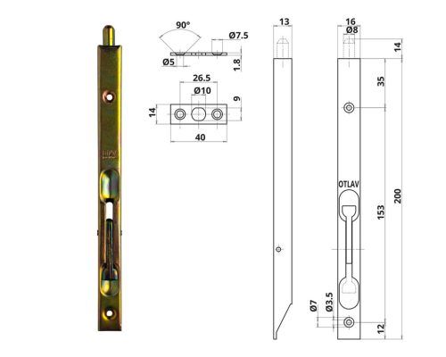 Tolózár Biztonsági 200mm ezüst szögletes Otlav