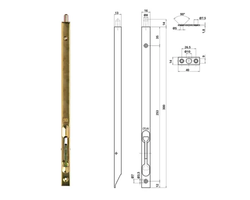 Otlav Slide Lock Security 300mm Brass