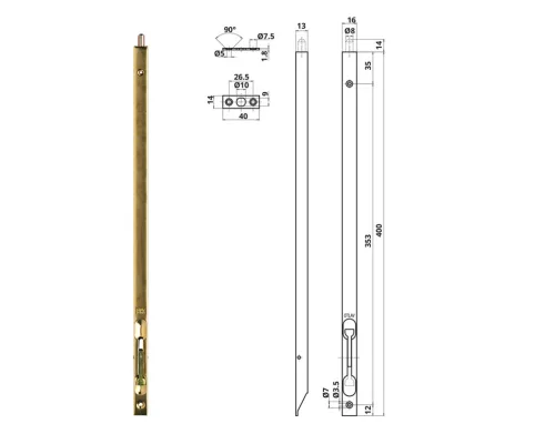 Otlav Slide Lock Security 400mm Brass