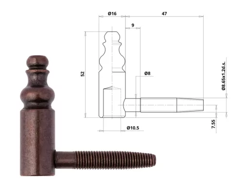 Otlav hinge 2 parts Decorative 16mm GIRL Bronze