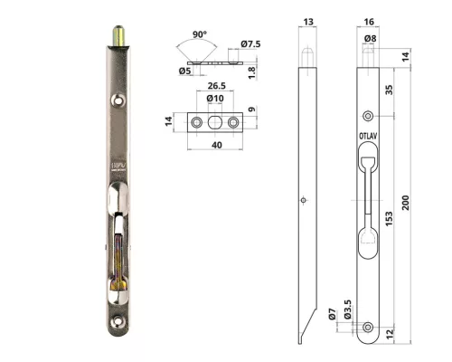 Otlav Slide Lock Security 200mm silver curved