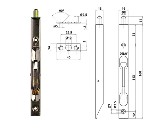 Otlav Slide Lock Security 160mm nickel