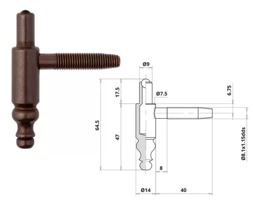 Otlav hinge 2 parts Decorative 14mm BOY Bronze
