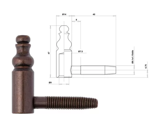 Otlav hinge 2 parts Decorative 14mm GIRL bronze