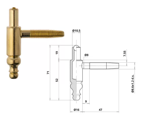 Otlav hinge 2 parts Decorative 16mm BOY Brass