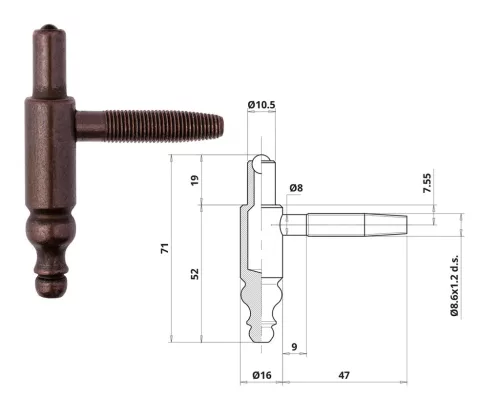 Otlav hinge 2 parts Decorative 16mm BOY Bronze