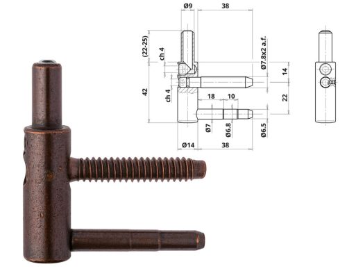 Otlav pánt 3D 14mm FIÚ bronz (csaphossz 38mm)