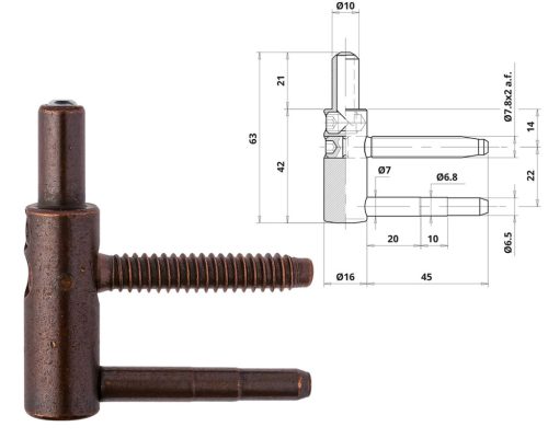 Otlav pánt 3D 16mm FIÚ bronz (csaphossz 45mm)