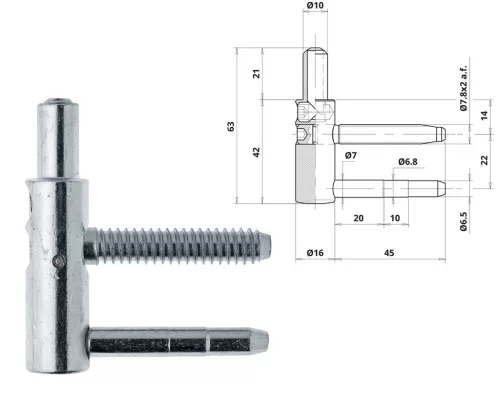 Otlav hinge 3D 16mm BOY silver (pin length 45mm)