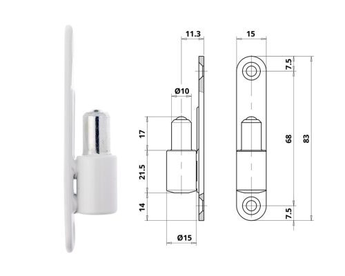 Otlav pánt Statikus M8 FIÚ  Fehér 015mm 1 csavaros