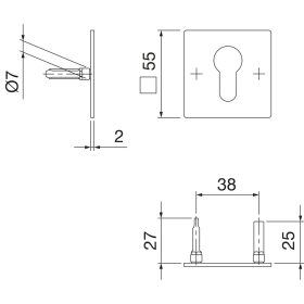   HOPPE cilinderrozetta lapos PZ, támaszbütykökkel, szögletes, rozsdamentes matt