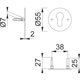   HOPPE PZ-rozetta lapos támasztó ékkel, kerek, rozsdamentes világos réz